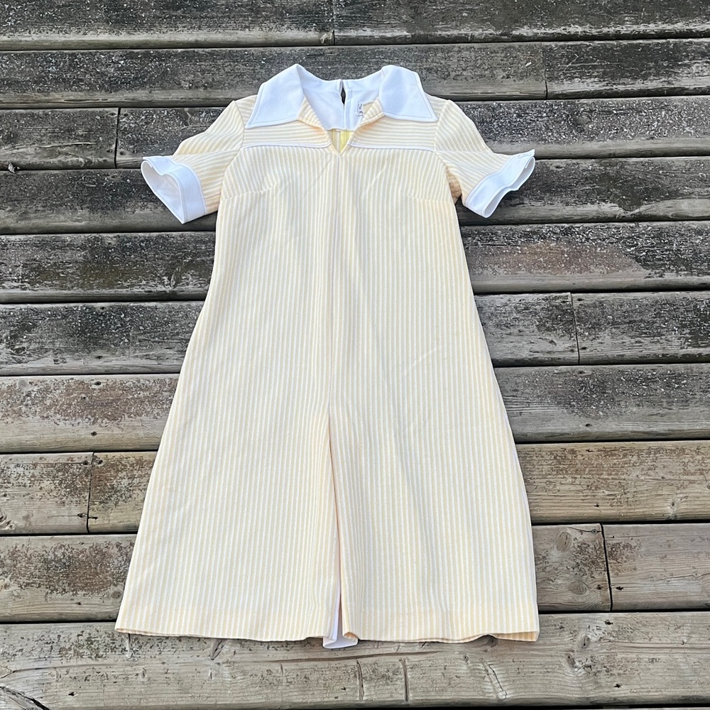 Vintage Venezia Yellow Striped Short Sleeve Collared Dress Made in Canada